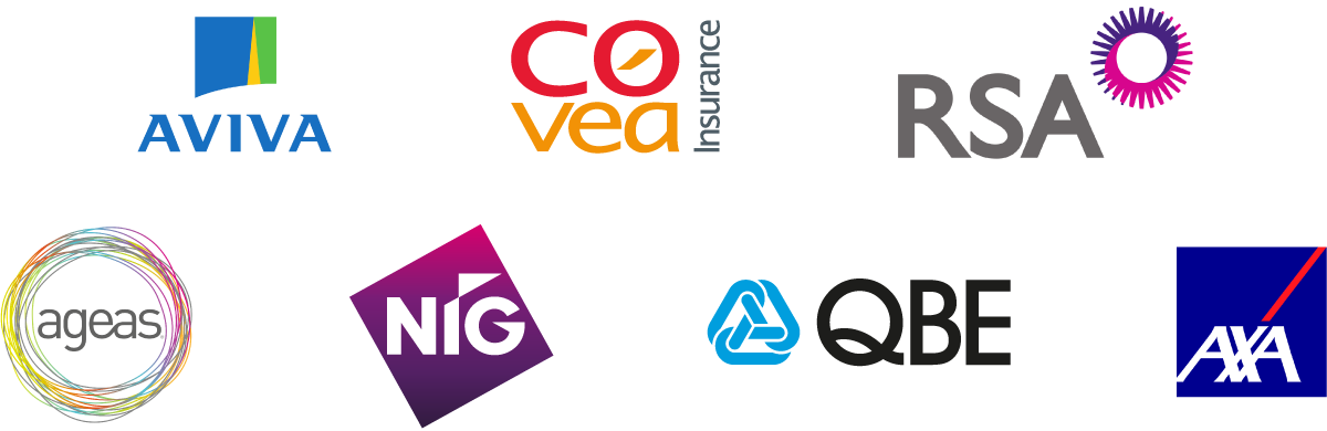  Logo bar with icons for Protect Commercial insurance partners. From left to right logos are: Aviva, Covea Insurance, RSA, Ageas, NIG, QBE and AXA