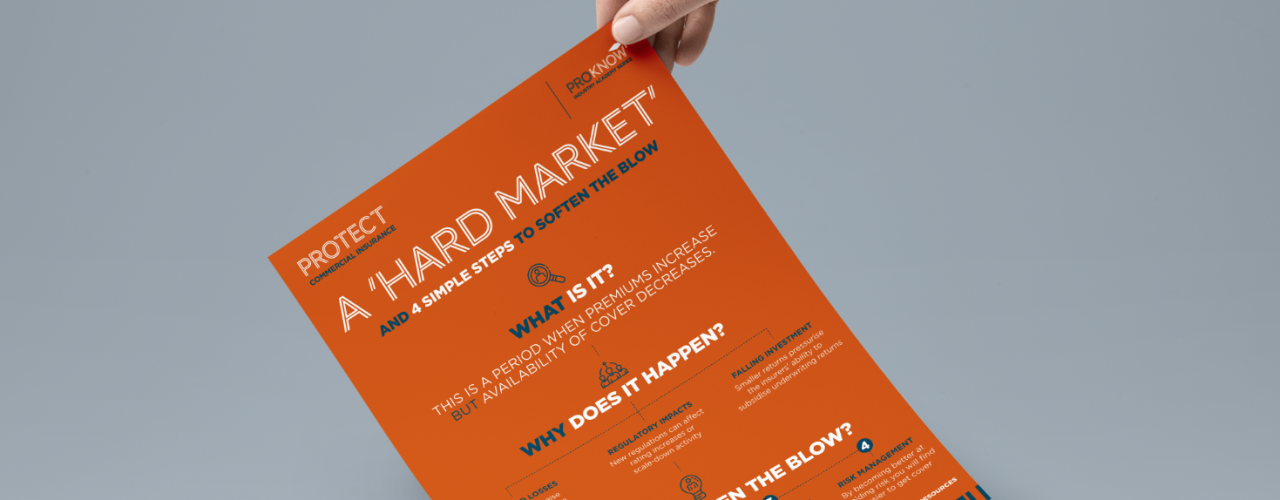 a picture of a hand holding a hard market leaflet by protect commercial