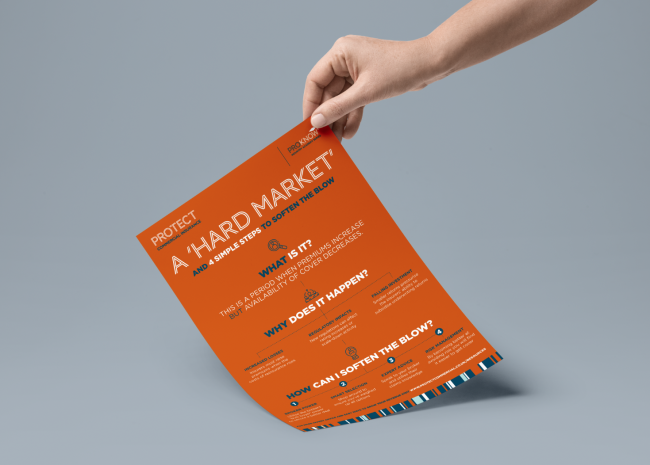 a picture of a hand holding a hard market leaflet by protect commercial